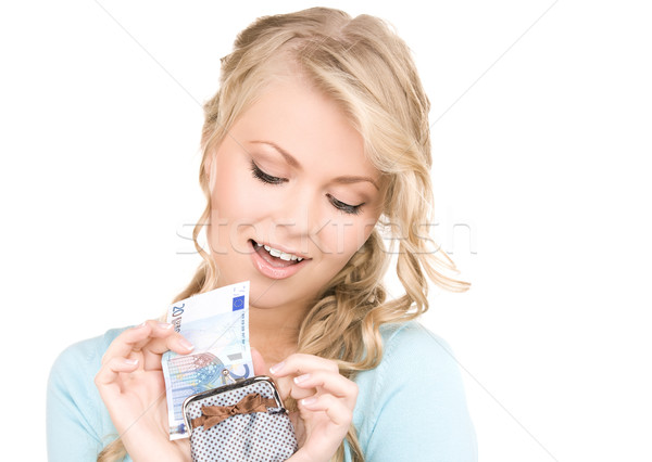 Vrouw portemonnee geld foto papier gezicht Stockfoto © dolgachov