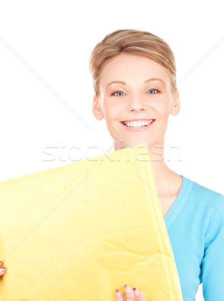 Geschäftsfrau Paket Bild weiß Frau Papier Stock foto © dolgachov