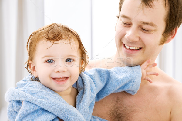 Foto stock: Bebé · nino · padre · manos · Foto · feliz