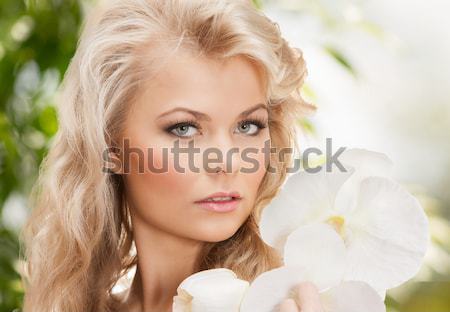 Imagine de stoc: Femeie · frumoasa · orhidee · floare · imagine · femeie · natură