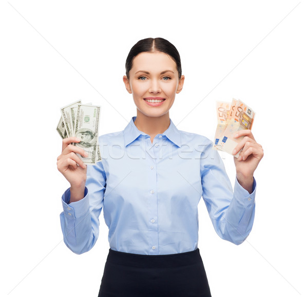 女性実業家 ドル ユーロ 現金 お金 ビジネス ストックフォト © dolgachov