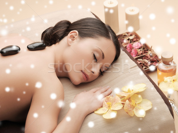 woman in spa salon with hot stones Stock photo © dolgachov