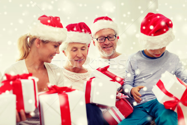 happy family sitting on couch at home Stock photo © dolgachov