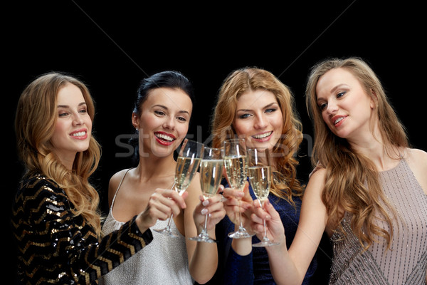 Stok fotoğraf: Mutlu · kadın · şampanya · gözlük · siyah · kutlama