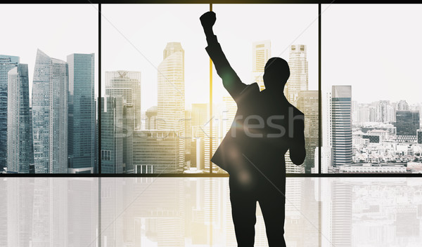 Silhouette homme d'affaires bureau affaires succès geste [[stock_photo]] © dolgachov