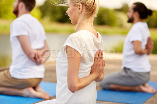 group of people making yoga exercises outdoors Stock photo © dolgachov