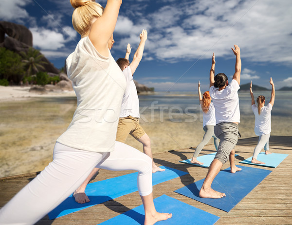 Grup de oameni yoga în aer liber fitness sportiv Imagine de stoc © dolgachov