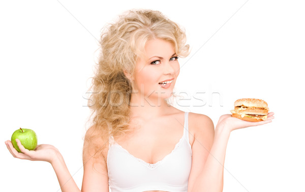 [[stock_photo]]: Femme · Burger · pomme · jeunes · belle · femme