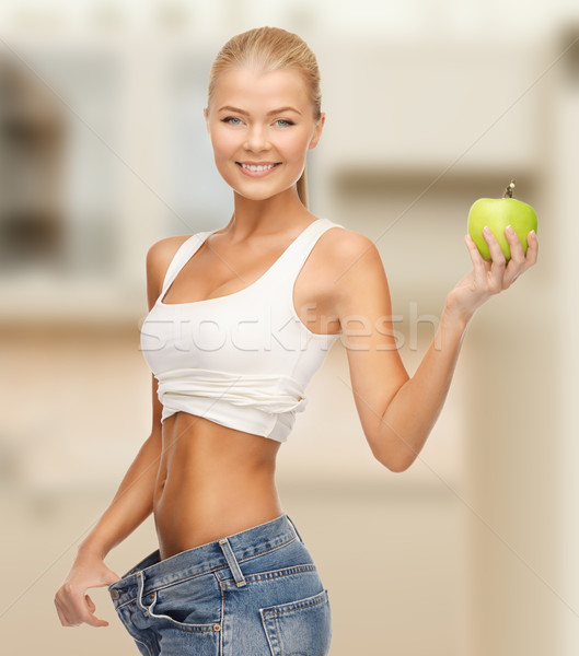 Foto stock: Mulher · grande · calças · dieta