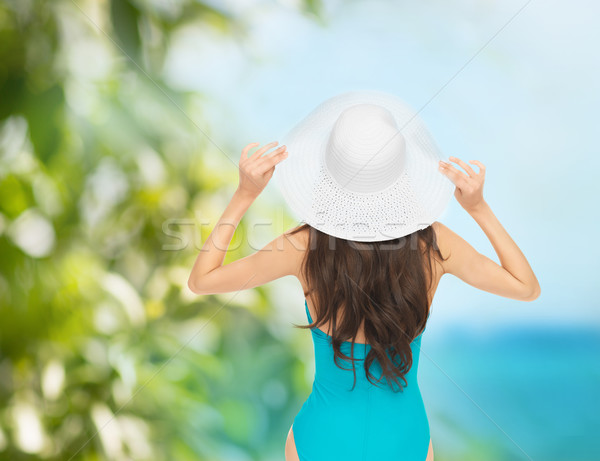 Modelo traje de baño sombrero vacaciones verano vacaciones Foto stock © dolgachov