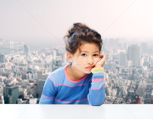 sad little girl over city background Stock photo © dolgachov