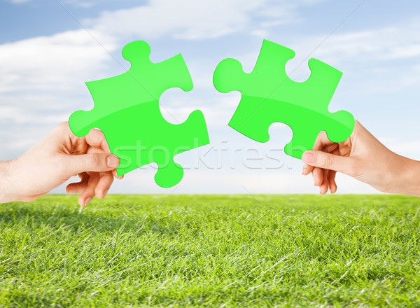 Stockfoto: Handen · groene · puzzel · natuurlijke · natuur · ecologie