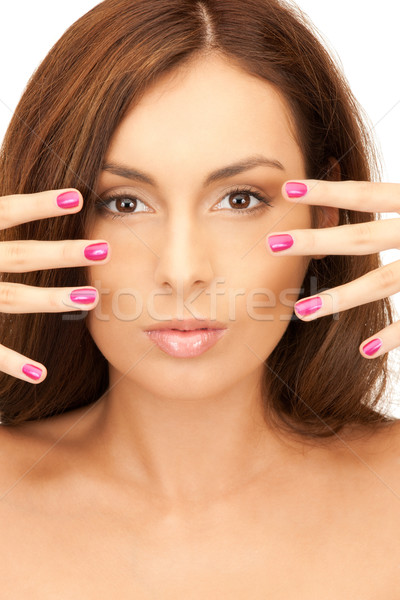 Foto stock: Mulher · polido · unhas · brilhante · quadro · branco