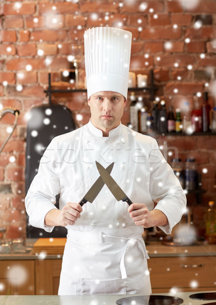 Stockfoto: Gelukkig · mannelijke · chef · kok · keuken · mes