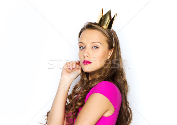 young woman or teen girl in pink dress Stock photo © dolgachov