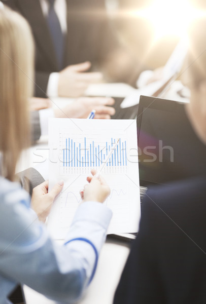 close up of chats, laptop and graphs in office Stock photo © dolgachov