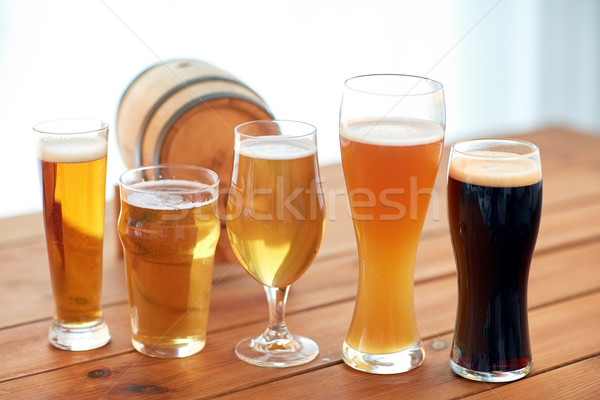 close up of different beers in glasses on table Stock photo © dolgachov