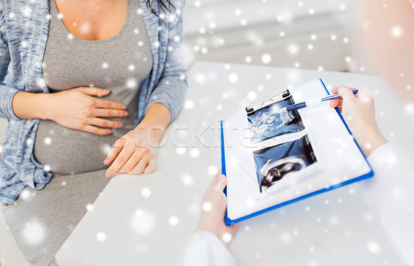 Lekarza kobieta w ciąży ultradźwięk ciąży muzyka Zdjęcia stock © dolgachov