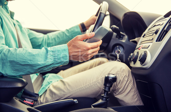 close up of man with smartphone driving car Stock photo © dolgachov