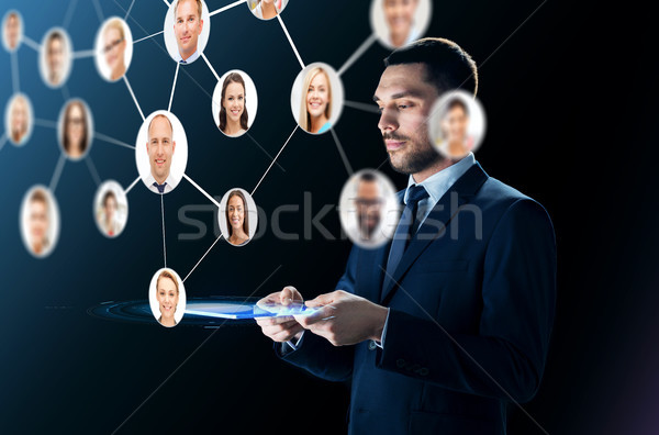 businessman with tablet pc and contacts network Stock photo © dolgachov