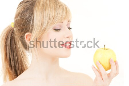 Mujer Burger manzana jóvenes mujer hermosa Foto stock © dolgachov