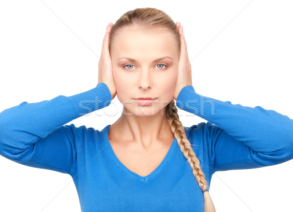 Femme mains oreilles photos stress tête [[stock_photo]] © dolgachov