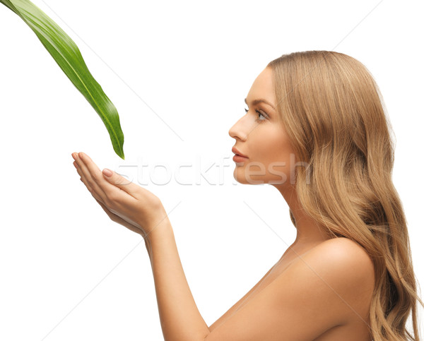 女性 緑色の葉 画像 白 幸せ 健康 ストックフォト © dolgachov