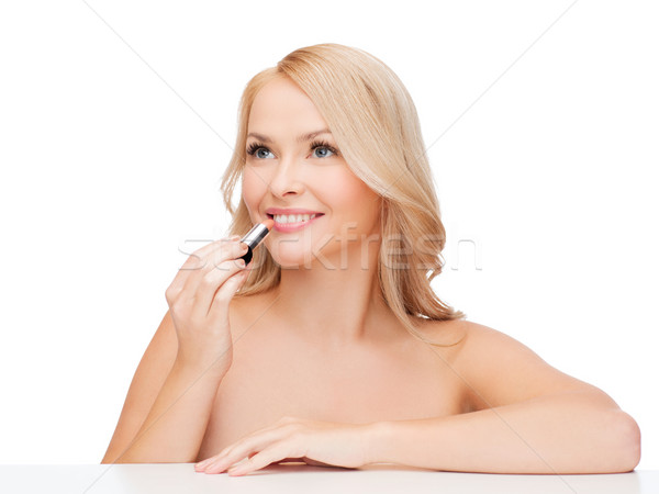 Bela mulher rosa batom cosméticos saúde beleza Foto stock © dolgachov