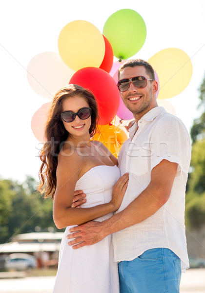 Sonriendo Pareja ciudad amor boda verano Foto stock © dolgachov