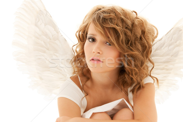 Zdjęcia stock: Anioł · zdjęcie · nieszczęśliwy · dziewczyna · biały