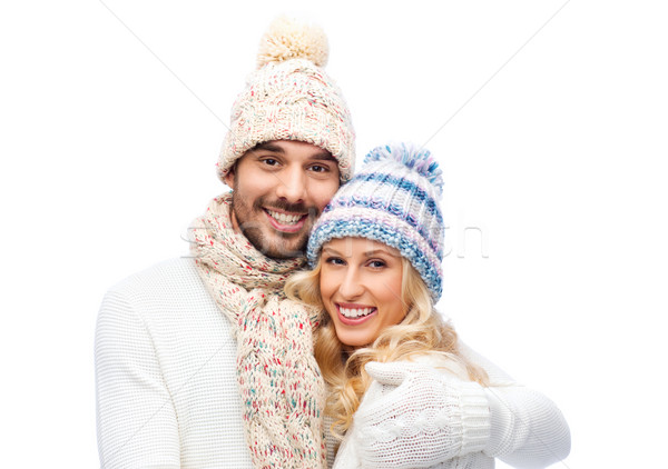 Gülen çift kış elbise moda Stok fotoğraf © dolgachov