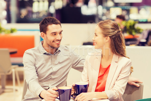 Foto stock: Feliz · casal · potável · café · venda