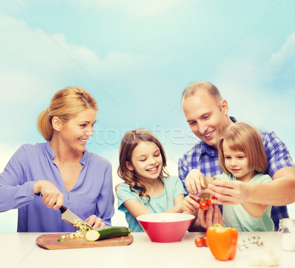 Stockfoto: Gelukkig · gezin · twee · kinderen · diner · home