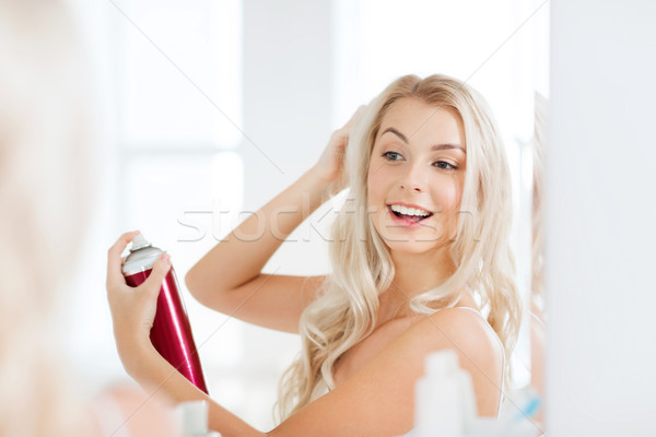 Nő hajlakk haj fürdőszoba szépség higiénia Stock fotó © dolgachov