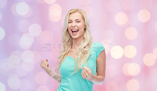 Stockfoto: Gelukkig · jonge · vrouw · tienermeisje · vieren · overwinning · emoties