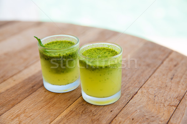 two glasses with drinks or cocktails on bar table Stock photo © dolgachov