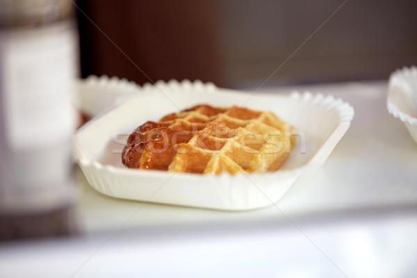 close up of waffle on paper plate Stock photo © dolgachov
