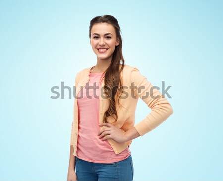 Heureux souriant jeune femme cardigan mode personnes [[stock_photo]] © dolgachov