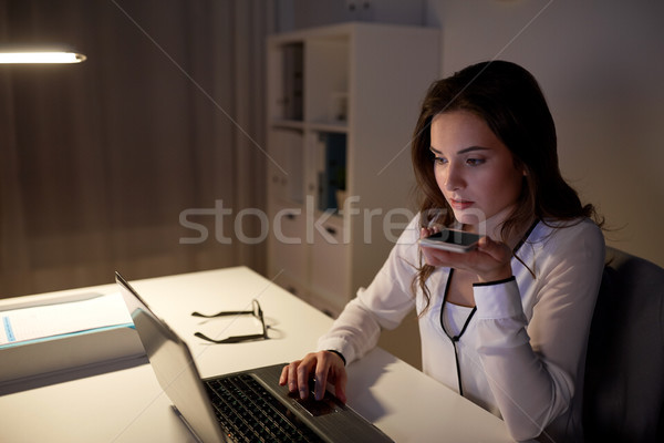 woman using voice command recorder on smartphone Stock photo © dolgachov