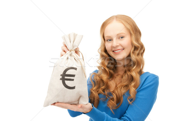 Stock photo: woman with euro signed bag