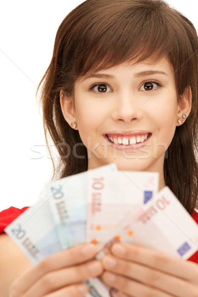 Stockfoto: Tienermeisje · euro · cash · geld · foto · papier