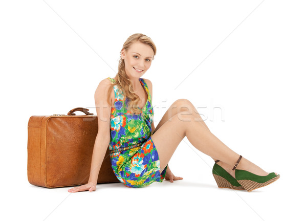 Stok fotoğraf: Kadın · bavul · parlak · resim · mutlu · seyahat