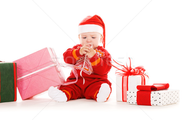 Foto stock: Ayudante · bebé · Navidad · regalos · blanco