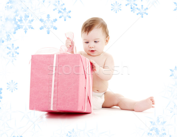 baby boy in diaper with big gift box Stock photo © dolgachov