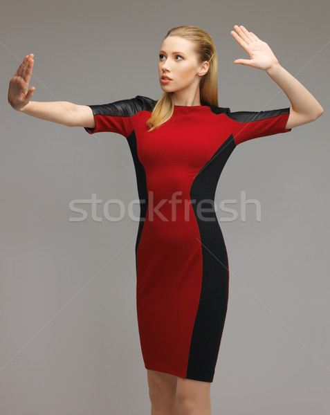 Frau arbeiten etwas imaginären Bild futuristisch Stock foto © dolgachov
