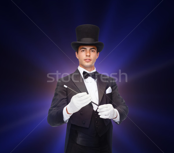 マジシャン 先頭 帽子 魔法の杖 トリック ストックフォト © dolgachov