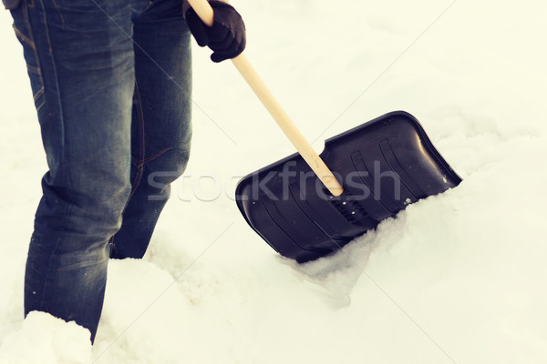 closeup of man shoveling snow from driveway Stock photo © dolgachov