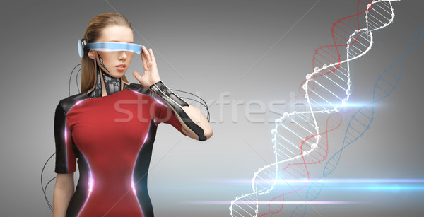 Frau futuristisch Gläser Menschen Technologie Zukunft Stock foto © dolgachov