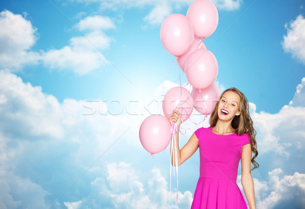 Heureux jeune femme adolescente rose robe été [[stock_photo]] © dolgachov