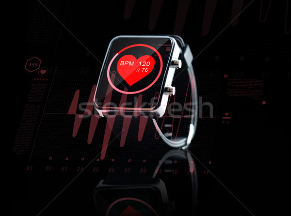 Zwarte smart horloge hartslag icon Stockfoto © dolgachov